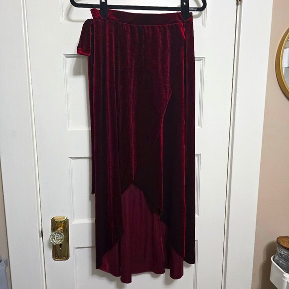 Red Velvet Faux Wrap High Low Midi/Maxi Skirt - Picture 1 of 8